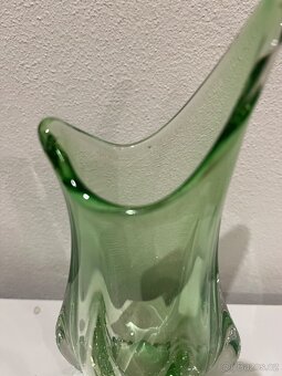 Hutní sklo - zelená váza, popelník a košíček - 13
