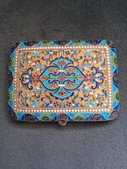 2 ruská starožitná stříbrná pouzdra na cigarety, cloisonne s - 13