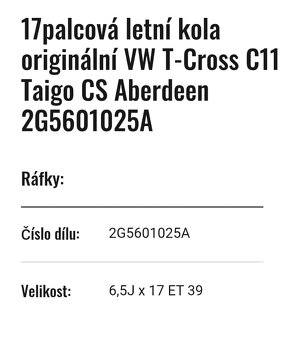 Originální kola VW 6,5Jx17H2 ET39 5x100 - 13