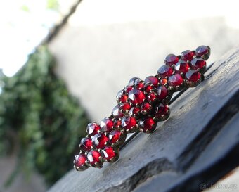 Šperky české granáty, koliér, brože, jehlice, stříbro tombak - 13