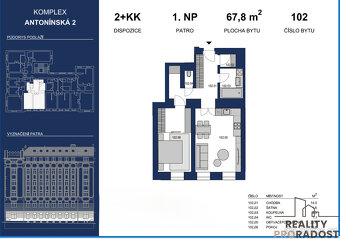 Pronájem zrekonstruovaného bytu 2+kk, 67,80m2, na ulici Anto - 13