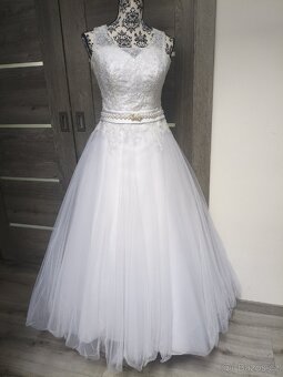 Krajkovo-tylové svatební šaty 36/38/40 - 13