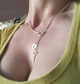 Nový dámský stříbrný náhrdelník srdce zámek lásky 925 - 13