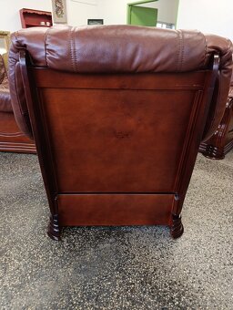 Rozkládací kožená sedací souprava, nábytek z masívu - 13