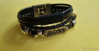 Hugo boss pánský kožený náramek značkový černý kovaný - 13