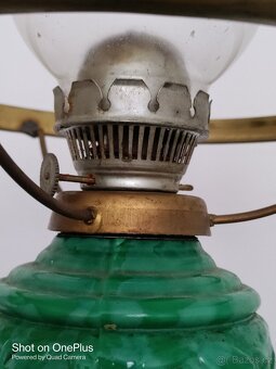 Starožitná malachitová velká petrolejová lampa - 13