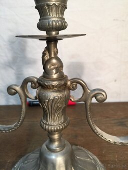 Velký cínový svícen 4 x punc. Krásný masivní cín. - 13