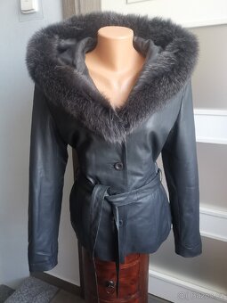 Kara nová kožená bunda sako s kožešinou - 13