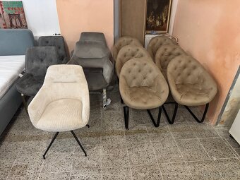 NOVÉ 6x béžové křesílka-židle vintage kov podnož - 13