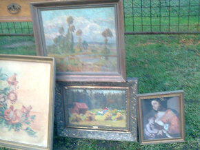 lodní kufr, 2ks, rámy obrazu, selský stůl se šuplíky - 13