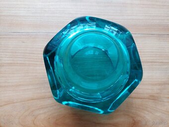 Luxusní skleněná antik váza + mísa + popelník zelené sklo - 13