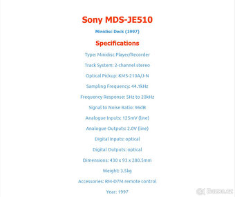 SONY MDS-JE510 Stereo Minidisc Player-Recorder - 13