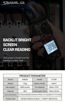Klešťový multimetr ANENG ST 180. Nový - 13