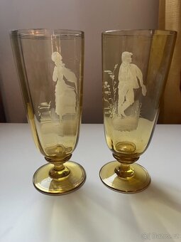 Mary Gregory - žluté starožitné poháry, ručně malované - 13