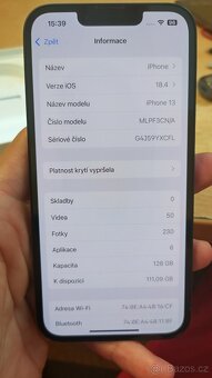 Apple iPhone 13 128GB Blue,skvělý stav,baterie97%,zár.12mes - 13