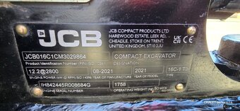 Minibagr JCB 16C-1, rok výroby 2021, 224 mth ORIGINAL - 13