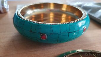 Mosazná miska s Tyrkysem, Korálem a Lapis Lazuli plus zdarma - 13
