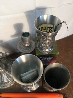 sbírka cínu pohár číše svícen mísa džber Cín - punc - 13