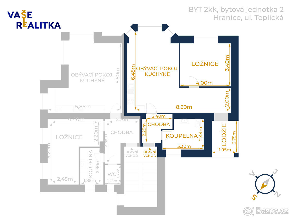Pronájem, byt 2+kk, Hranice, ul. Teplická - 14