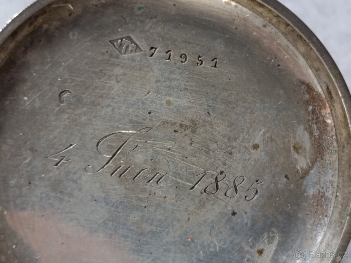 Stříbrné kapesní hodinky - kličovky, rok 1885 - 14