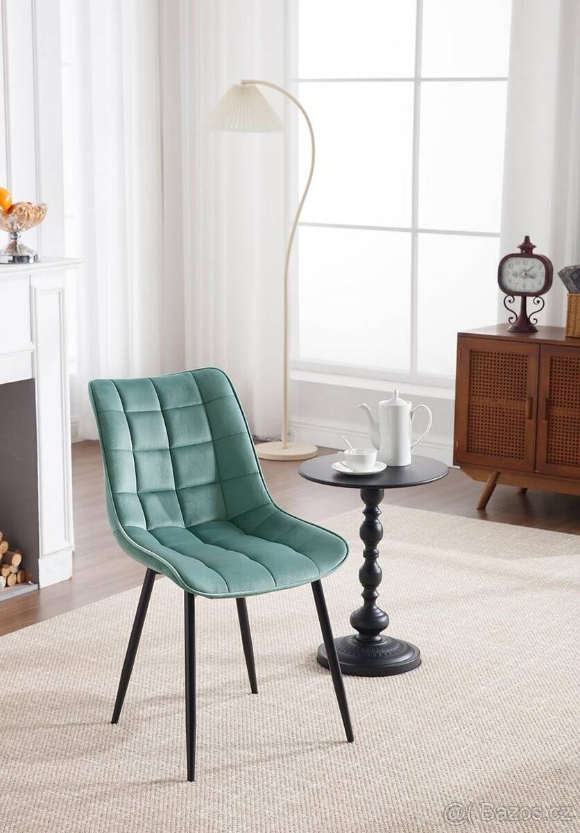 Nové jídelní židle tyrkys, růžová, potah velur. - 14