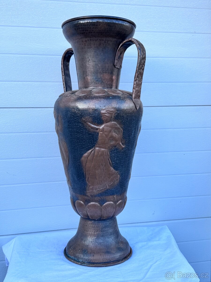 Starožitná veliká měděná tepaná váza 19.stol. - 14