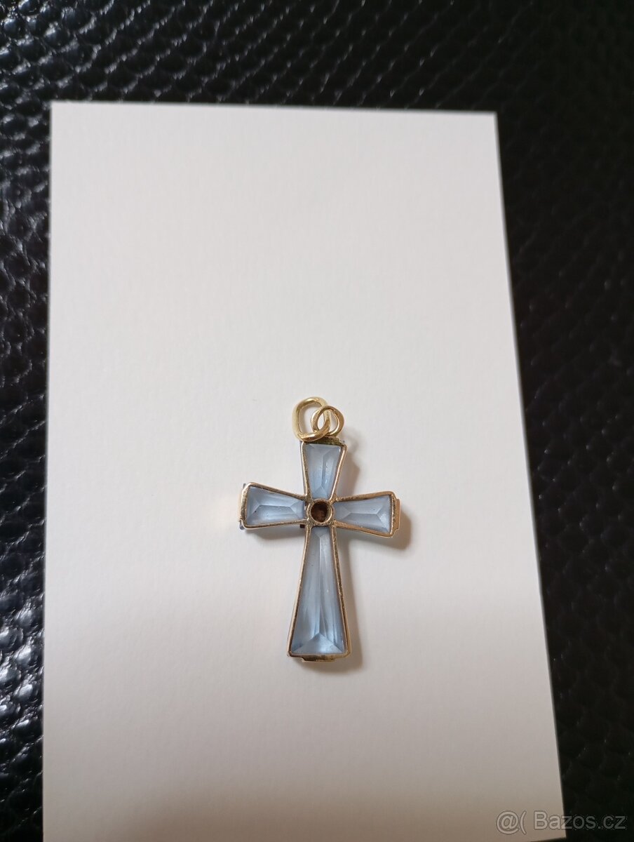 perlová šňůra,zlatá Davidova hvězda,vintage kříž zlato+akvam - 14