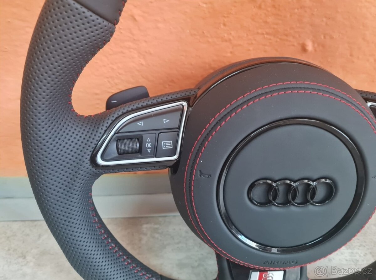 AUDI MULTIFUNKCNY VOLANT S AIRBAGOM A PADLAMI, červená niť - 14