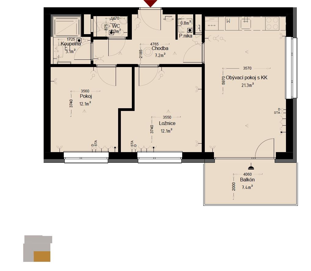 Prodej bytu 3+kk s balkonem (sprchový kout) - 14