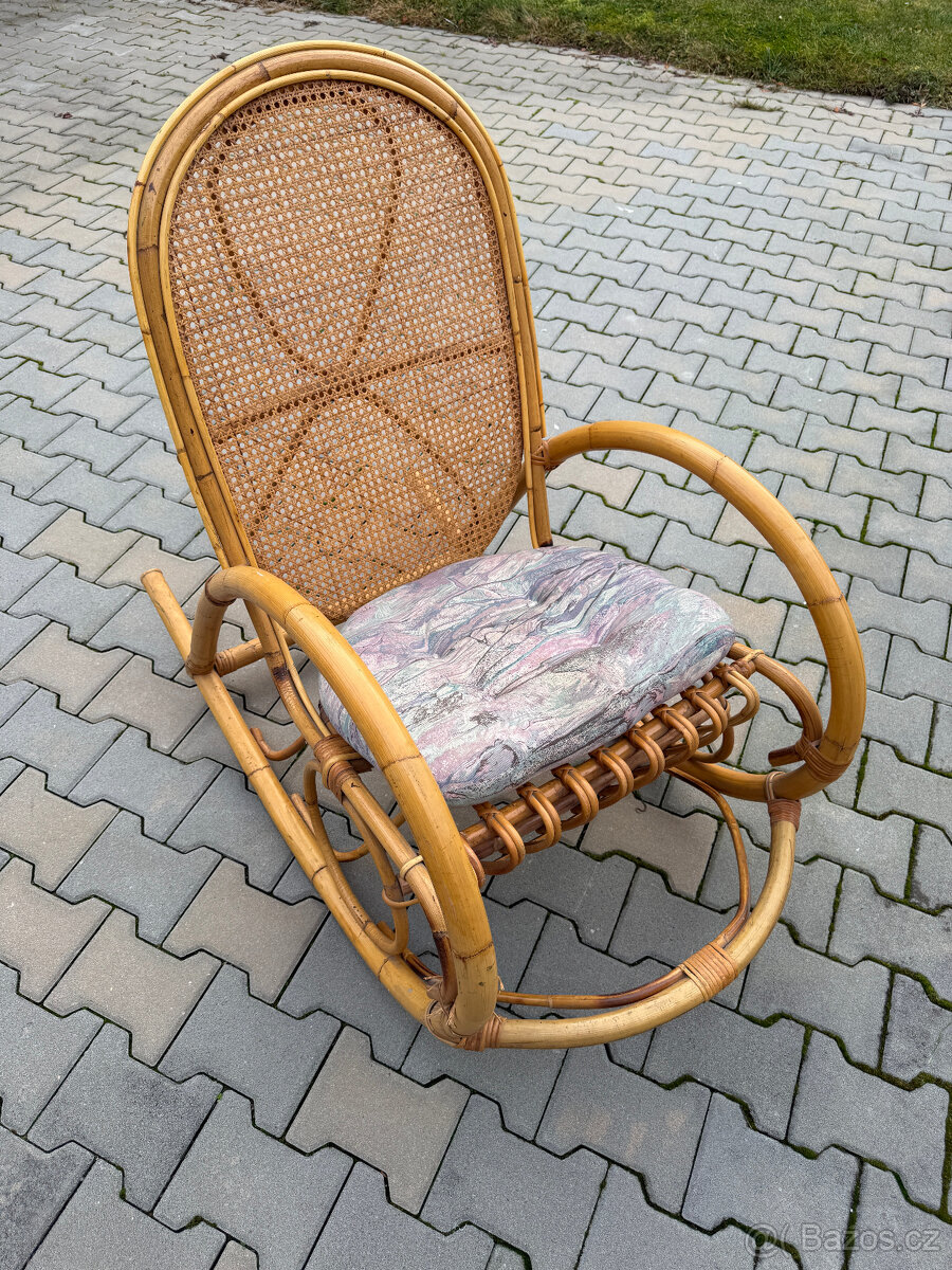 Luxusní, retro, přírodní ratanové houpací křeslo - 14