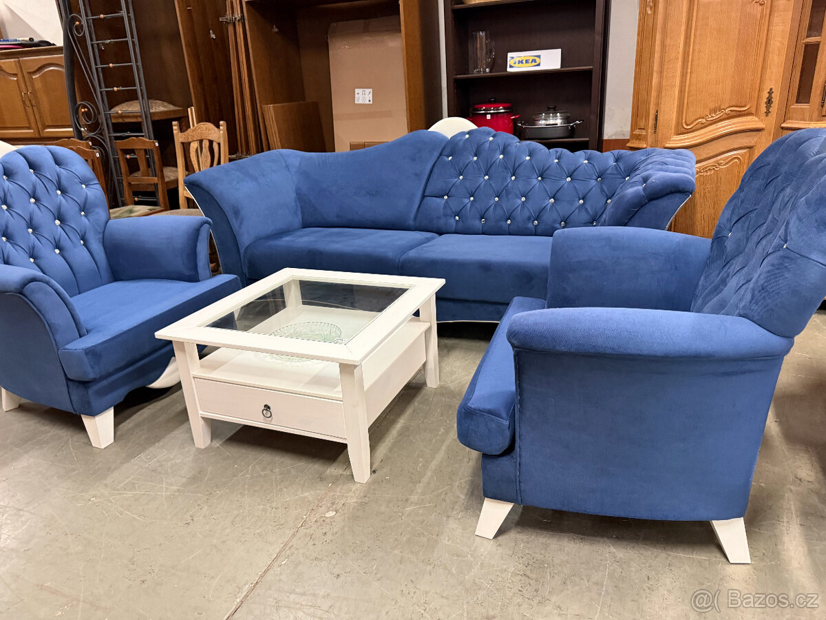 Modrá souprava 3+1+1 v Glamour Miladi stylu - 14