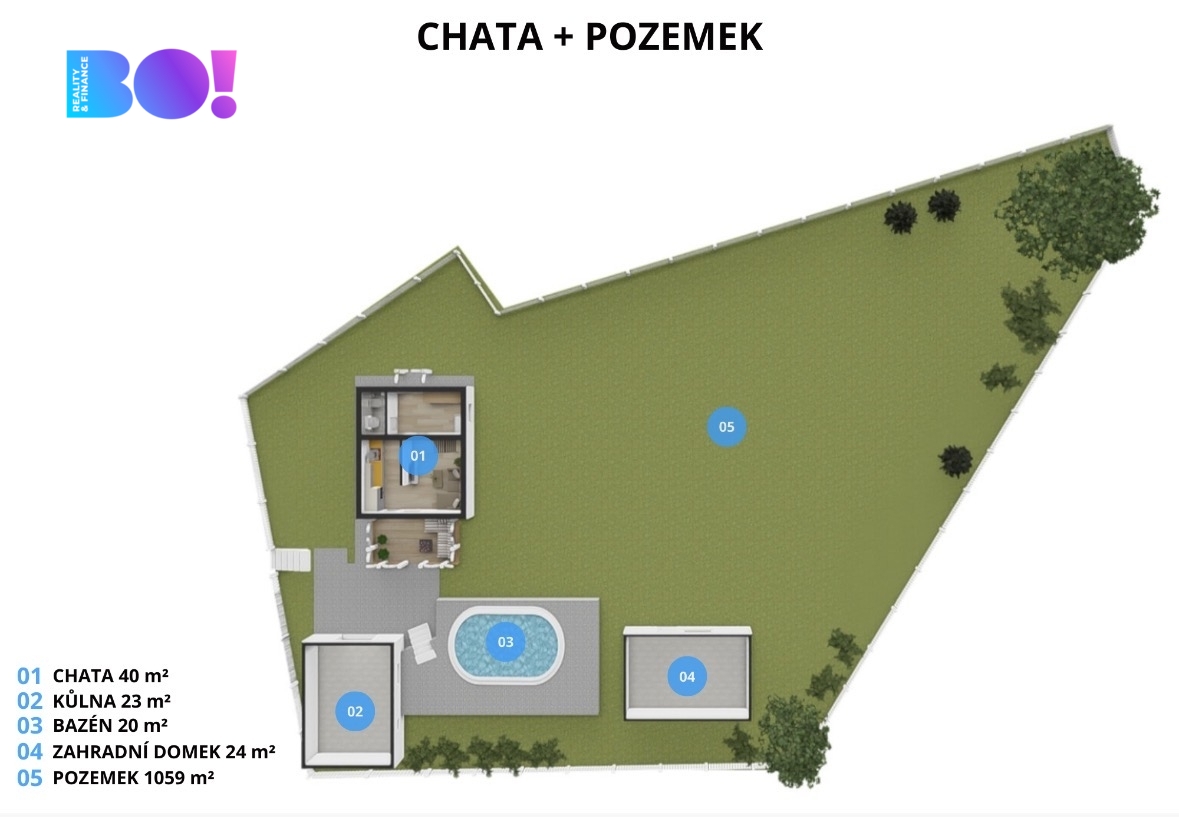 Prodej pozemku 1059 m², chata 40 m², Dolní Lhota - 14