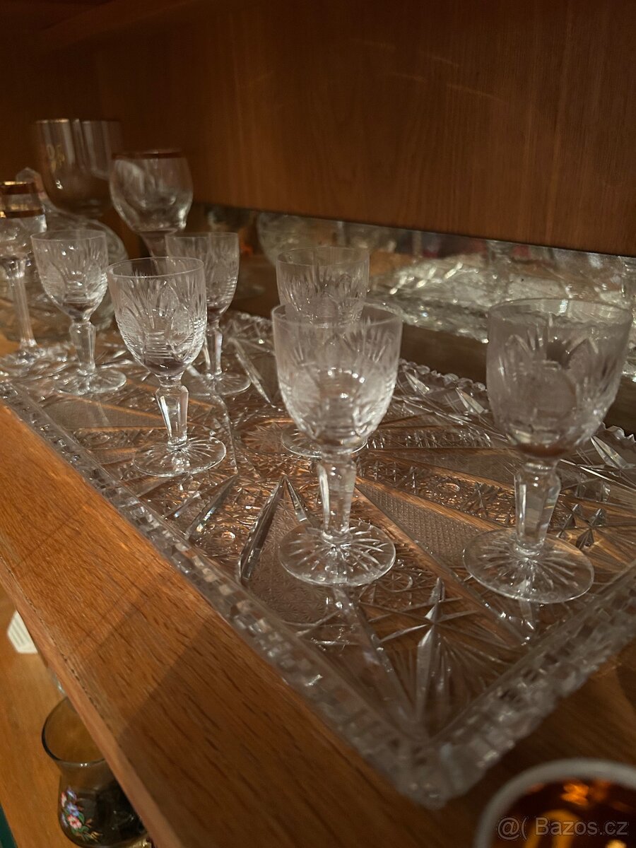 Porcelán sošky sklenice broušené sklo - 14