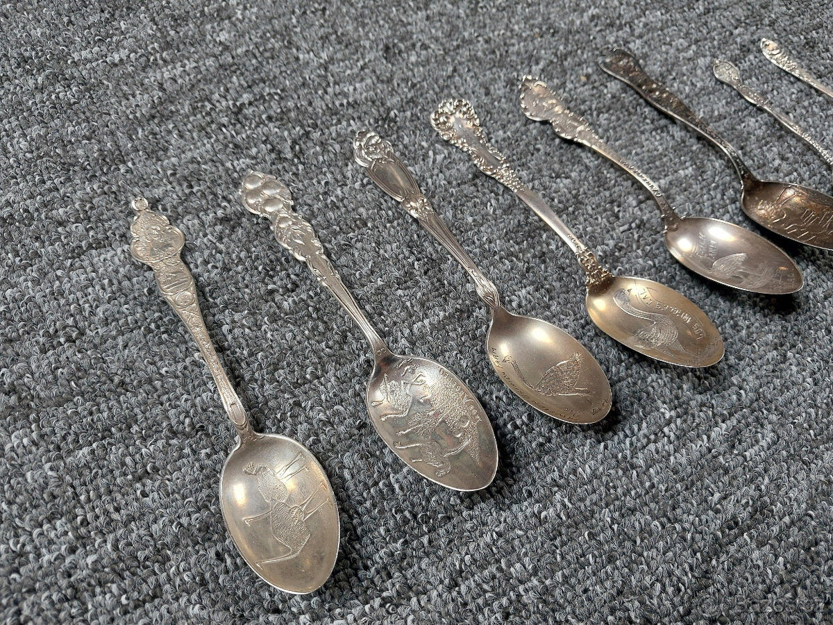 9 ks historických stříbrných sběratelských lžiček - 14