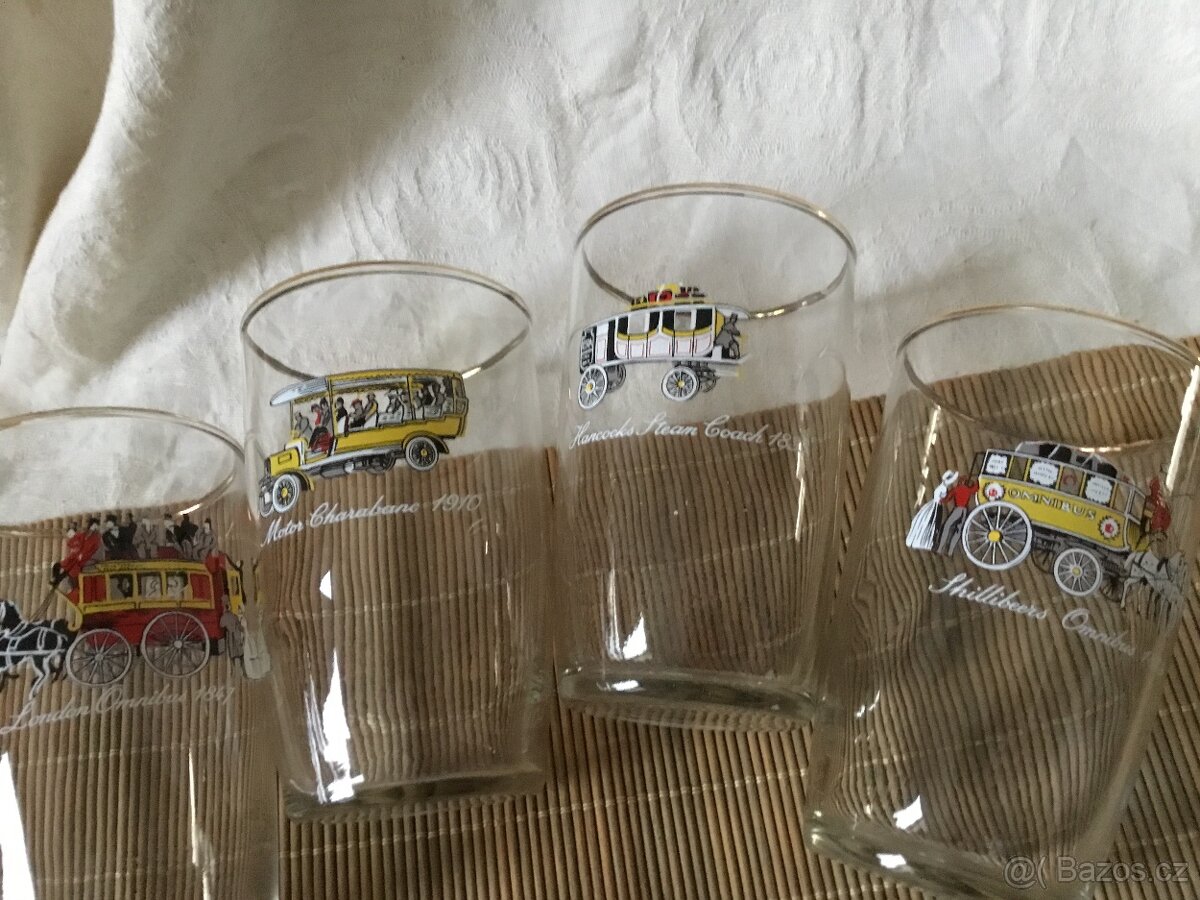 sklenice s obrazky 1973, sport, fotbal, histor. auta - 14