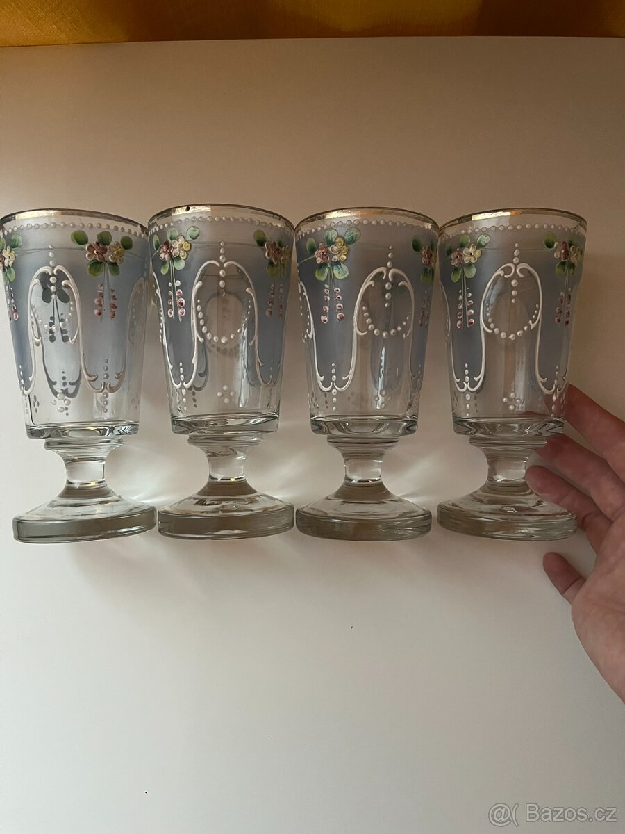 Starožitná grogovka, secese, smalt - 4 ks - 14