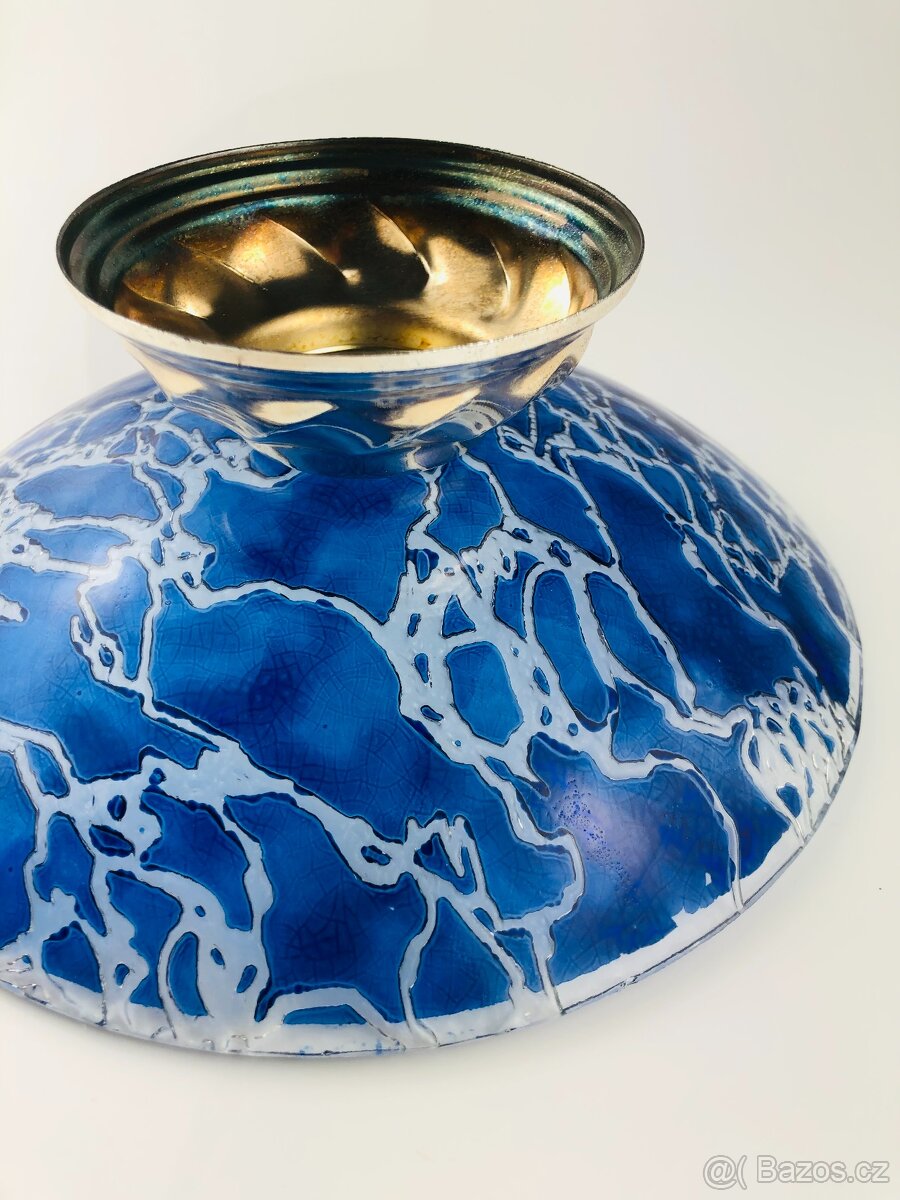 Modrá skleněná umělecká mísa na kovovém podstavci (NP012) - 14