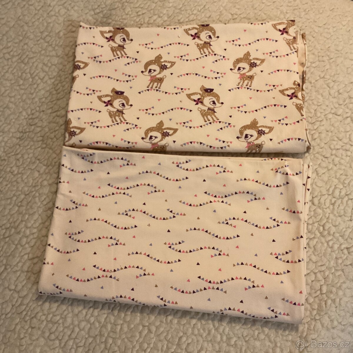 Látka- 2x třpytivý bio úplet se srnkami- 2x 90cm/ 150cm - 14