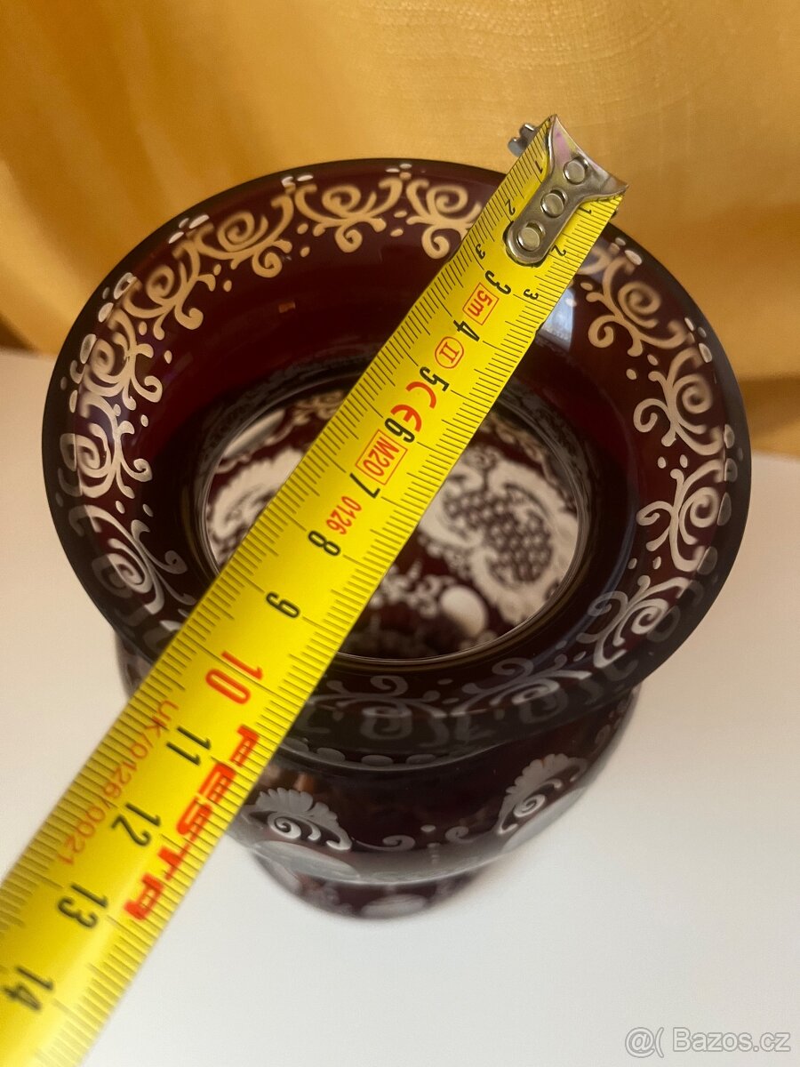 Rubínová stará váza Egermann - 14