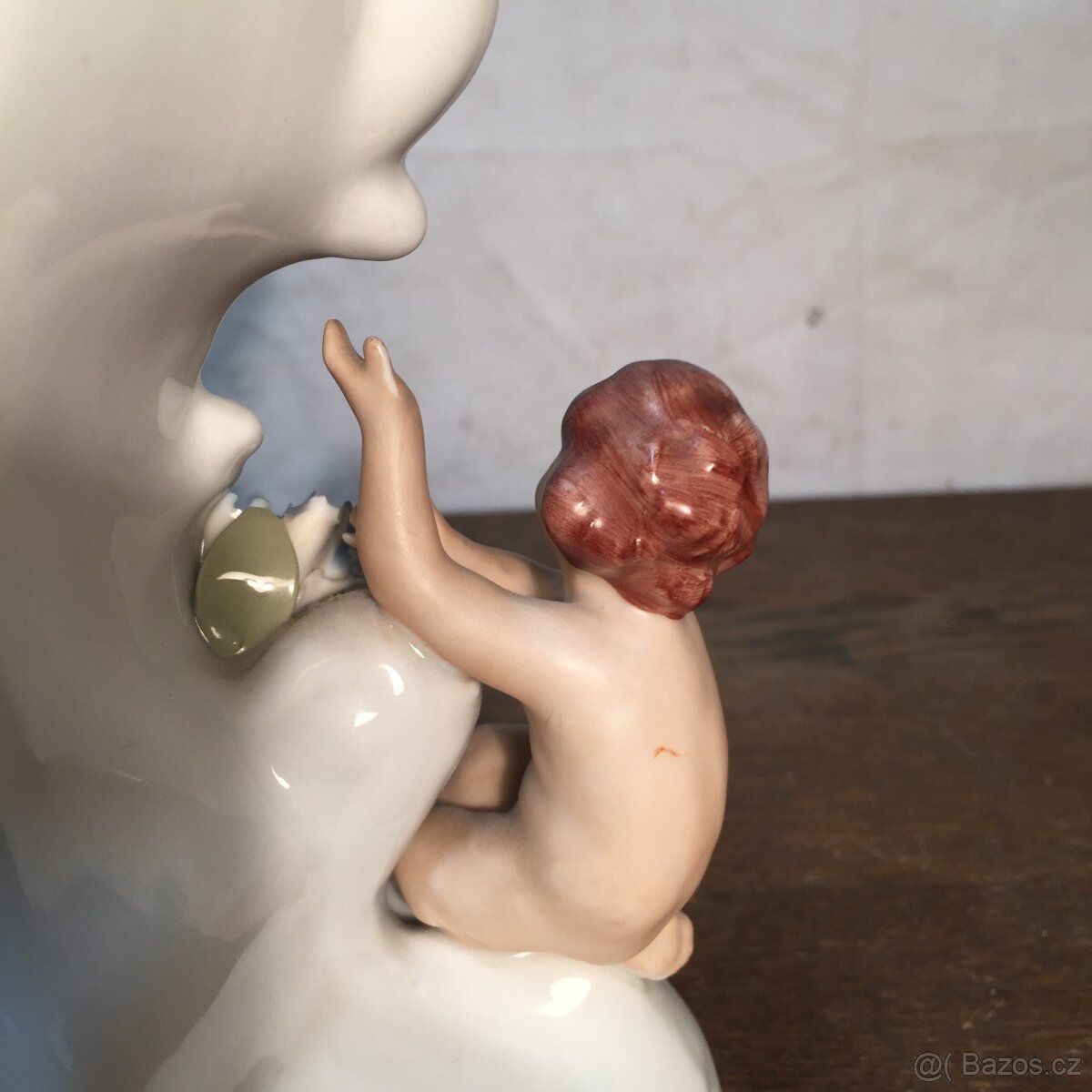 Porcelánové hodiny andělíček amorek květy DRESDEN - 14