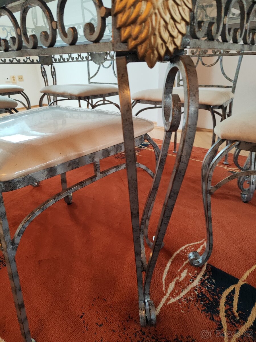 Secesně rustikální jídelní stůl a židle že Švýcarska - 14