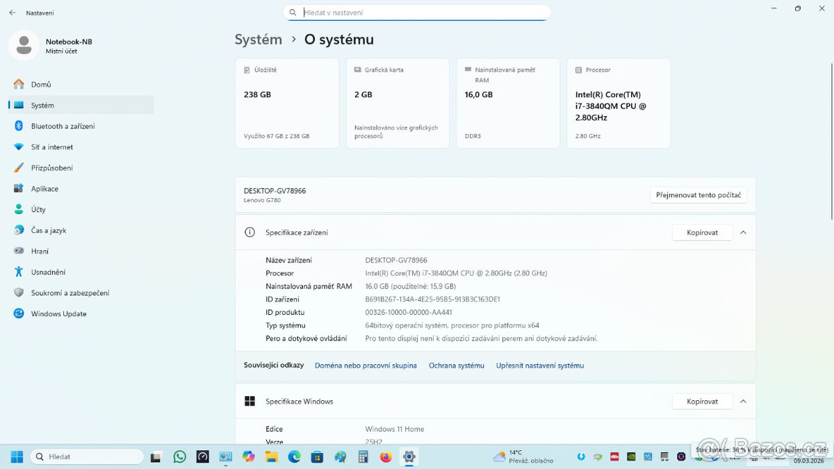 17,3" Lenovo G780 (UPGRADOVANY) - 14