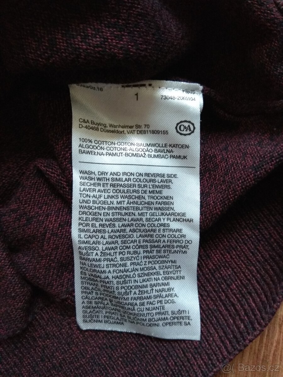 Nový pánský bavlněný svetr C&A - L, tmavě vínový - 14