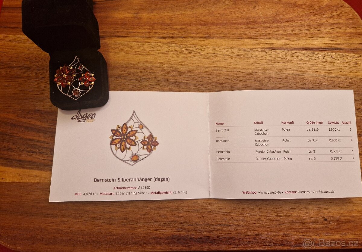 Nádherný nový set náušnic a přívěsku s jantarovými kytičkami - 14