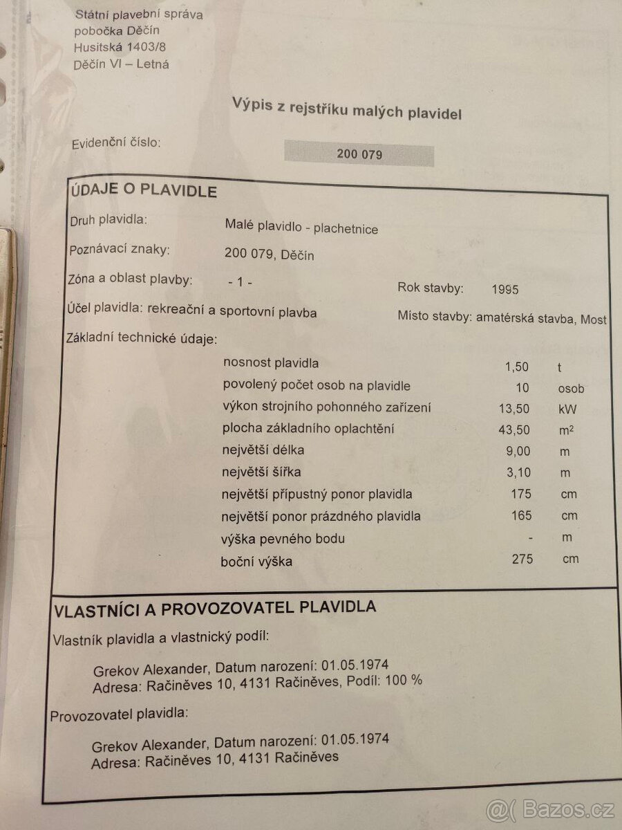 Kajutová plachetnice 9 m. - 14