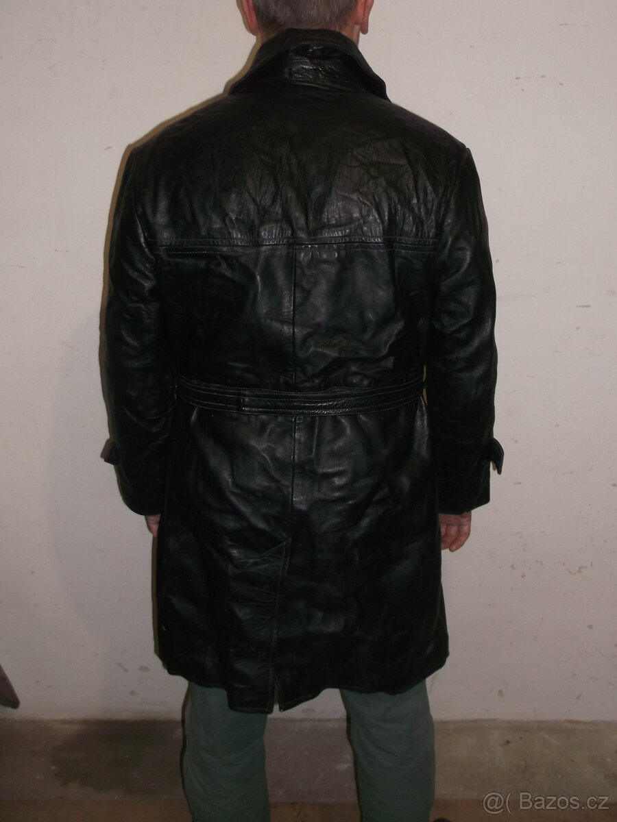 kožený kabát černý / bunda hnědá - 14