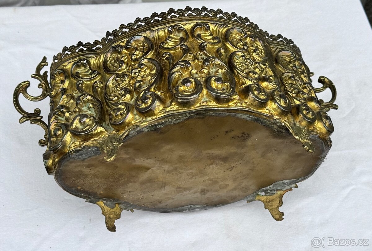 Žardiniéra květináč starožitný 1850-60 mosaz Francie Napoleo - 14