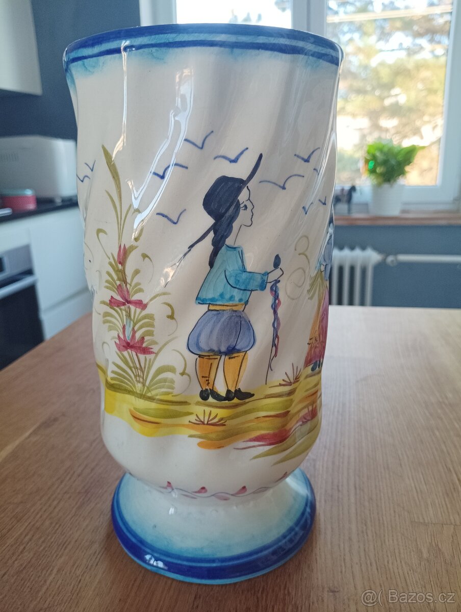 BRETAŇSKÁ FAJÁNS VÁZA QUIMPER RUČNĚ MALOVANÁ - 14