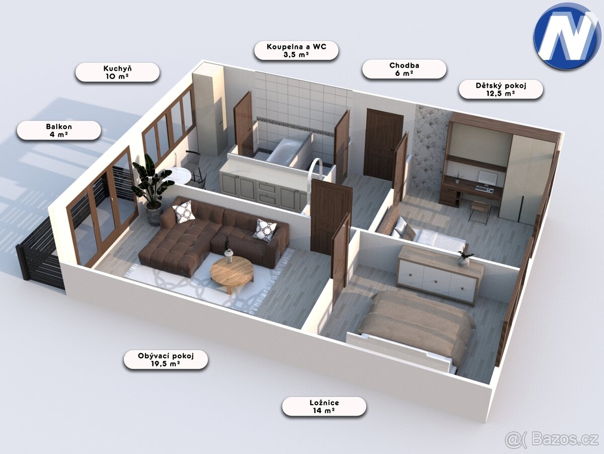 Volary, dr. byt 3+1 s balkonem - 14