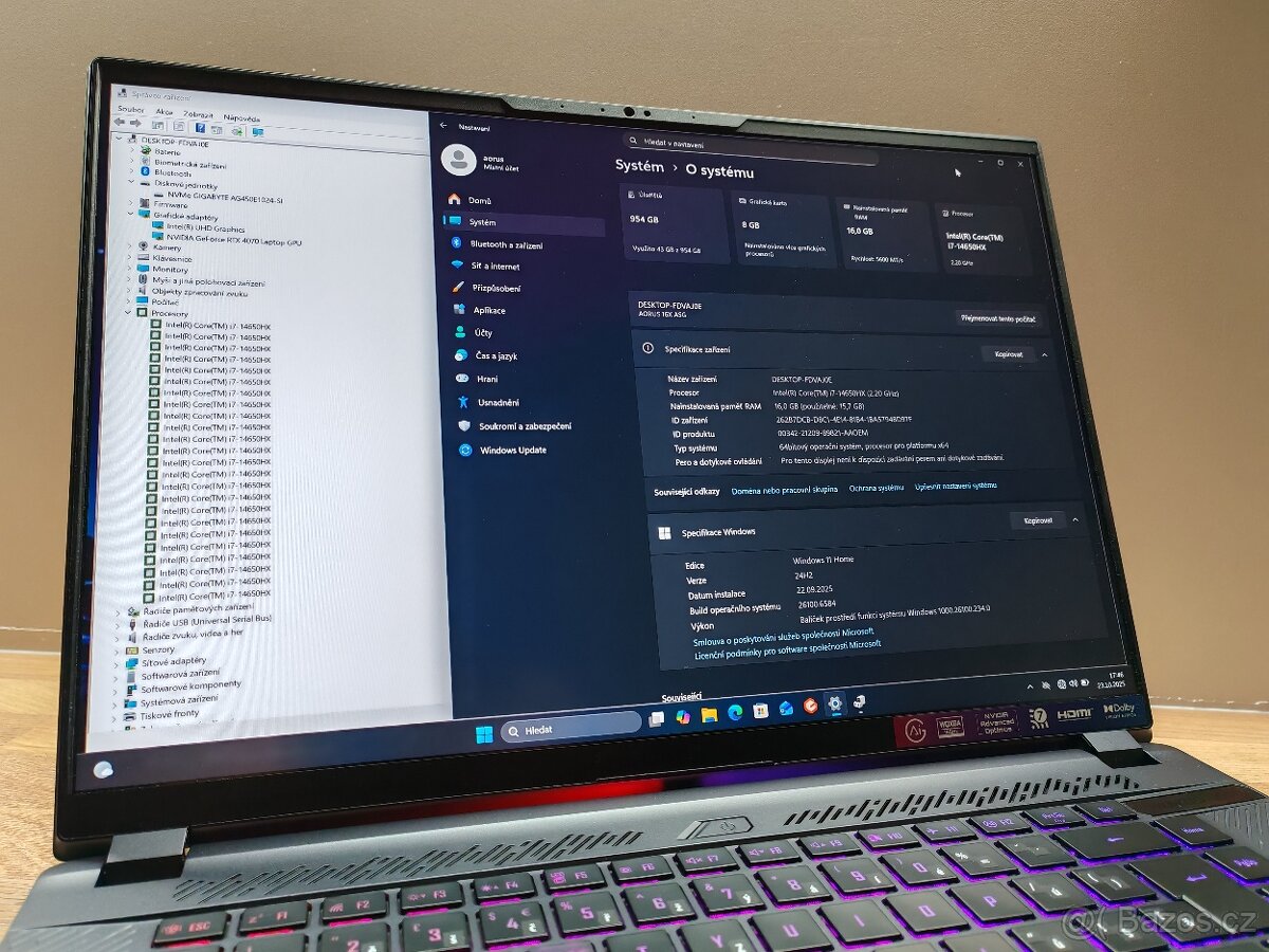2K 165HZ_GIGABYTE AORUS 16X_i7-14650HX_16GB_RTX 4070 8GB - 14